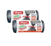 alfapac - 20 sacs-poubelle 20L à Lien Large Ultra-Resistant - Fabriqués en France - Bi-matière Recyclée & Végétale - Noir - Lot de 2