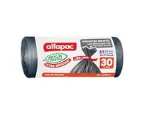 alfapac- 20 sacs-poubelle 30L à lien large ultra-resistant - fabriqués en France - bi-matière recy végétale, Noir