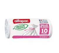 ALFAPAC - 25 sacs 10L à lien traditionnel - Sacs Poubelle pour salle de bains - Vegetal Origin - Sacs blancs de dimensions 35 x 40 cm - lot de 4