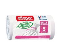 alfapac - 30 sacs-poubelle 5L à lien - salle de bains- fabriqués en France - bi-matière recyclée & végétale