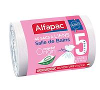 alfapac - 40 sacs 5L à lien traditionnel - Sacs-Poubelle pour salle de bains - Matière d'origine végétale - Fabriqué en France