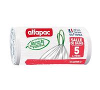 alfapac - Sacs Poubelle à Lien Coulissant - Pour Salle de Bains - Bi-Matière Recyclée et Végétale - Antifuite - Fabrication Française - Certifiés Origine France Garantie - 25 x 5L