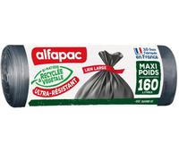 ALFAPAC - Sacs Poubelle à Lien Large - Maxi-Poids - Ultra-Résistant - 74% Recy t 15% Végétal - Fabrication Française - 10 x 160L, Noir