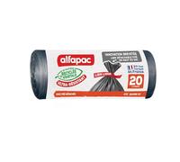 ALFAPAC - Sacs Poubelle à Lien Large - Ultra-Résistant - 74% Recyclé et 15% Végétal - Fabrication Française - 20 x 20L, Noir