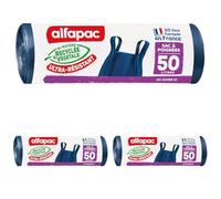 alfapac - Sacs Poubelle à Poignées - Ultra-Résistants - Bi-Matière Recyclée & Végétale - Antifuite - Fabrication Française - 10 x 50L, Bleu (Lot de 3)