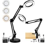 ALFFREUDE Lampe Loupe Lampe de Bureau avec Loupe 10X et LED avec Pince métallique et Bras pivotant, 3 Modes Couleur et 10 Gradateurs de Luminosité, Loupe Eclairante pour Artisanat Réparation