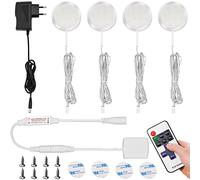 ALFFREUDE LED Lampe Sous Meuble Cuisine Rond Ultra Slim, Lot de 4 Lampe de Placard, 3000K Blanc Chaud 2.5W 12V Éclairage LED Cuisine Sous Meuble avec Telecommande pour Placard, Contrer, Cuisine