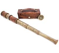 alfiya nautical store Dollond Télescope de Pirate en Laiton avec boîte/étui, décoration Nautique pour la Maison, Le Capitaine Pirate, Le Bateau, Jouet Cadeau (40,6 cm)