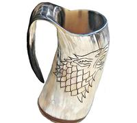 alfiya nautical store Mug Game of Thrones avec corne à boire Stark Wolf Viking - Pour bière, vin, hydromel A