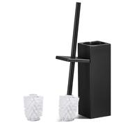 ALFKET Brosse Toilettes WC, Brosses WC et Supports en Acier Inoxydable, Balayette WC pour 2X Têtes de Remplacable Brosse, Carré Balai WC Fermé 8x8x42.5cm, Noir