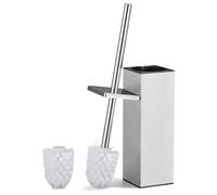 ALFKET Brosse Toilettes WC, Brosses WC et Supports en Acier Inoxydable, Balayette WC pour 2X Têtes de Remplacable Brosse, Carré Balai WC Fermé 8x8x42.5cm, Argenté