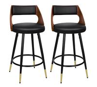 ALFORDSON 2 Tabourets de bar, hauteur de siège 65 cm, bois, appui-pied, niveau ajustable, cuir, Noir