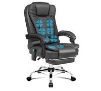 ALFORDSON Chaise de Bureau à Massage, Chaise de Bureau avec Support Lombaire, Fauteuil de Maison réglable, Fauteuil de Direction pivotant avec Repose-Pieds, Cuir de PU, Gris