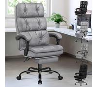 ALFORDSON Chaise de bureau avec coussin double couche et accoudoirs repose-pieds - Dossier haut - Chaise longue inclinable à 150 ° - Pivotante à 360 ° - Lin en tissu - Gris