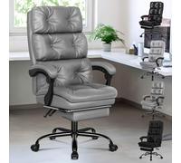ALFORDSON Chaise de Bureau avec Rembourrage Double Couche, Chaise de Bureau D'ordinateur avec Repose-Pieds, Dossier Haut Inclinable à 150°, Fonction D'inclinaison, Cuir PU, Gris