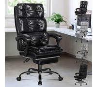 ALFORDSON Chaise de Bureau avec Rembourrage Double Couche, Chaise de Bureau D'ordinateur avec Repose-Pieds, Dossier Haut Inclinable à 150°, Fonction D'inclinaison, Cuir PU, Noir Brillant