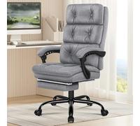 ALFORDSON Chaise de Bureau avec Rembourrage Double Couche, Chaise de Bureau D'ordinateur avec Repose-Pieds, Dossier Haut Inclinable à 150°, Fonction D'inclinaison, Tissu en Lin, Gris