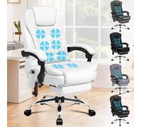 ALFORDSON Chaise de Bureau avec Support Lombaire Ergonomique, Chaise de Bureau avec Accoudoirs et Dossier, Chaise Pivotante avec Fonction de Massage, Matériau PU, Réglable en Hauteur, Blanche