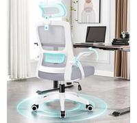 ALFORDSON Chaise de Bureau avec Support Lombaire pour Bureau à Domicile, Chaises D'ordinateur en Maille avec Appui-Tête, Accoudoir Rabattable, Chaise de Bureau Pivotante Inclinable, Blanc et Gris