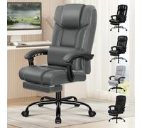 ALFORDSON Chaise de Bureau, Chaise de Bureau avec Support Lombaire réglable, Chaise de Travail pivotante à Haut Dossier pour la Maison avec Repose-Pieds, Cuir PU (Gris)