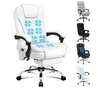 ALFORDSON Chaise de bureau, chaise de bureau ergonomique avec support lombaire, chaise de bureau avec accoudoirs et dossier, chaise avec fonction massage, simili cuir, hauteur réglable, blanc