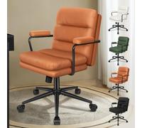 ALFORDSON Chaise de Bureau Chaise de Maquillage à Roulettes, Chaise de Home Office rembourrée pour Filles et Femmes, Chaise Informatique Pivotante à Dos Moyen pour Salon et Chambre, Similicuir, Marron