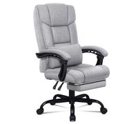 ALFORDSON Chaise de Bureau de Direction en Tissu de Lin Gris avec Accoudoirs et Support Lombaire Pour le Travail