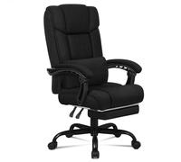 ALFORDSON Chaise de Bureau de Direction en Tissu de Lin Noir avec Accoudoirs et Support Lombaire Pour le Travail