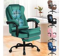 ALFORDSON Chaise de bureau ergonomique avec massage, repose-pieds et inclinaison à 150°, chaise de direction en velours avec levage à gaz SGS, chaise de jeu pivotante, velours, vert