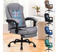 ALFORDSON Chaise de Bureau Ergonomique avec Massage, Repose-Pieds et Inclinaison à 150°, Chaise de Direction avec vérin à gaz SGS, Chaise de Jeu pivotante pour Bureau d'ordinateur,Lin Gris