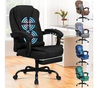 ALFORDSON Chaise de Bureau Ergonomique avec Massage, Repose-Pieds et Inclinaison à 150°, Chaise de Direction avec vérin à gaz, Chaise de Jeu pivotante pour Bureau d'ordinateur，Lin Noir