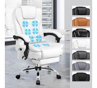 ALFORDSON Chaise de bureau ergonomique, Fauteuil avec fonction de massage thermique, chaise d'ordinateur en cuir PU avec accoudoirs rembourrés et appui-tête souple, chaise pivotante à roulettes, Blanc