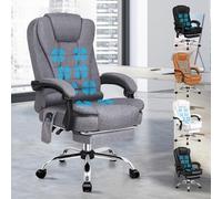 ALFORDSON Chaise de Bureau Ergonomique, Fauteuil Fonction de Massage Thermique, Chaise d'ordinateur en Tissu en Lin avec accoudoirs rembourrés et Appui-tête Souple, Chaise pivotante à roulettes, Gris