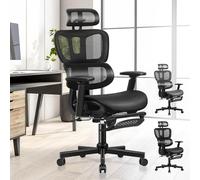 ALFORDSON Chaise de Bureau Ergonomique pour Les Personnes de Grande Taille Appui-tête réglable avec accoudoir 3D Support Lombaire et roulettes en PU Fonction pivotante et inclinable,Noir