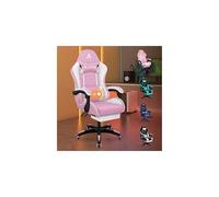 ALFORDSON Chaise de Bureau, Fauteuil de Jeu, massante, Ergonomique avec Repose-Pieds, Coussin Lombaire massant, rembourrée, pivotante en Tissu Lin,Rose