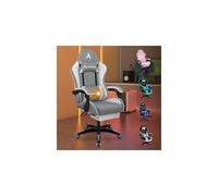 ALFORDSON Chaise de Bureau, Fauteuil de Jeu, massante, Ergonomique avec Repose-Pieds, Coussin Lombaire massant, rembourrée, pivotante en Tissu Lin,Gris Clair