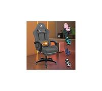 ALFORDSON Chaise de Bureau, Fauteuil de Jeu, massante, Ergonomique avec Repose-Pieds, Coussin Lombaire massant, rembourrée, pivotante en Tissu Lin,Gris