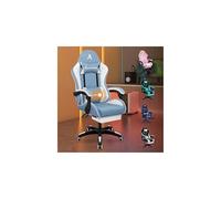 ALFORDSON Chaise de Bureau, Fauteuil de Jeu, massante, Ergonomique avec Repose-Pieds, Coussin Lombaire massant, rembourrée, pivotante en Tissu Lin,Bleu