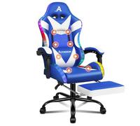 ALFORDSON Chaise de bureau, fauteuil gamer, ergonomique, avec repose-pieds, appuie-tête, coussin lombaire pivotant, capacité de charge de 180 kg, bleu et blanc