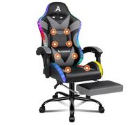 ALFORDSON Chaise de gaming avec masseur et LED, chaise exécutive ergonomique de bureau avec repose-pieds, chaises gamer pour bureau et jeux avec éclairage RVB, similicuir gris