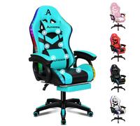 ALFORDSON Chaise de Gaming, Chaise de Joueur de Course avec Éclairage LED RVB, Fauteuil d'ordinateur Massant avec Repose-Pieds, Chaise Pivotante Ergonomique avec Dossier à Levier, Cyan