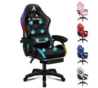 ALFORDSON Chaise de Gaming, Chaise de Joueur de Course avec Éclairage LED RVB, Fauteuil d'ordinateur Massant avec Repose-Pieds, Chaise Pivotante Ergonomique avec Dossier à Levier, Noir