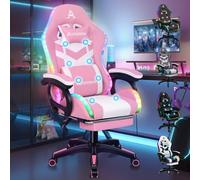 ALFORDSON Chaise de gaming LED avec massage à 8 points, chaise d'ordinateur ergonomique avec éclairage RGB avec support lombaire et appuie-tête, hauteur réglable, cuir synthétique, rose