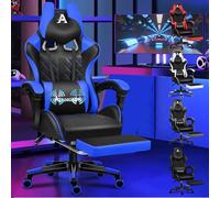 ALFORDSON Chaise de Jeu avec Repose-Pieds et Coussin Lombaire, Chaise de Bureau Ergonomique avec Inclinaison à 150°, Chaise de Bureau pour Jeux vidéo à Dossier Haut, capacité de 180 kg, Bleu