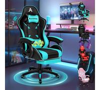 ALFORDSON Chaise Gaming Fauteuil Gamer, Chaise de Bureau Ergonomique avec Massant 2 Points, Repose Pied, Réglable Appui-tête Support Lombaire, Dossier Haut, Dossier Inclinable à 150°, Cyan