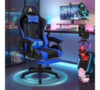 ALFORDSON Chaise Gaming Fauteuil Gamer, Chaise de Bureau Ergonomique avec Massant 2 Points, Repose Pied, Réglable Appui-tête Support Lombaire, Dossier Haut, Dossier Inclinable à 150°,Bleu