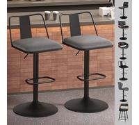 ALFORDSON Chaises de bar premium 2 tabourets de cuisine salle à manger, hauteur réglable 53-75 cm, tissu gris
