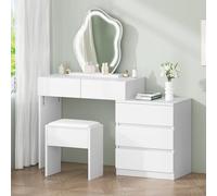 ALFORDSON Coiffeuse Miroir en Forme de Nuage, 5 tiroirs spacieux et Tabouret de Rangement, éclairage LED réglable sur 10 Niveaux, 4 Combinaison, Vanity de Chambre Moderne Femmes Filles,Blanc