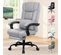 ALFORDSON Fauteuil de bureau avec dossier ergonomique inclinable à 150°, en tissu maillé respirant et roulettes pour un travail frais et confortable, en lin, gris