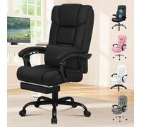 ALFORDSON Fauteuil de bureau avec dossier ergonomique inclinable à 150°, en tissu maillé respirant et roulettes pour un travail frais et confortable, en lin, Noir